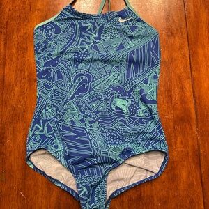 Nike Kids Cross BackTeal and Navy Swimsuit